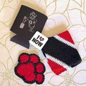 UGA University of Georgia 6 Piece Set Handmade Crochet Coasters Champs Koozie +